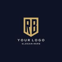 diseño de logotipo de iniciales de monograma rb con icono de escudo vector