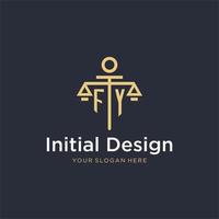 FY initial monogram logo with scale and pillar style design vector