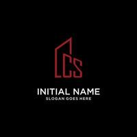 CS initial monogram with building logo design vector
