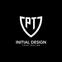 PT monogram initial logo with clean modern shield icon design vector