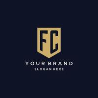 FC monogram initials logo design with shield icon vector