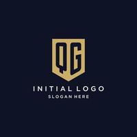 QG monogram initials logo design with shield icon vector