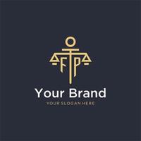 FP initial monogram logo with scale and pillar style design vector