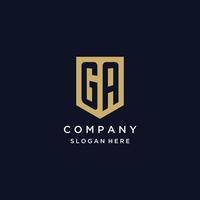 GA monogram initials logo design with shield icon vector