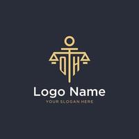 OH initial monogram logo with scale and pillar style design vector