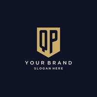 QP monogram initials logo design with shield icon vector