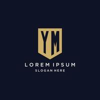 YM monogram initials logo design with shield icon vector
