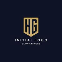 HG monogram initials logo design with shield icon vector