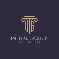 UG monogram initials design for law firm, lawyer, law office with pillar style vector