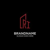 RI initial monogram with building logo design vector