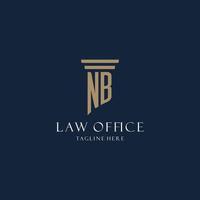 NB initial monogram logo for law office, lawyer, advocate with pillar style vector