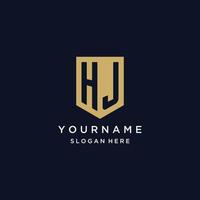 HJ monogram initials logo design with shield icon vector