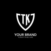 TK monogram initial logo with clean modern shield icon design vector
