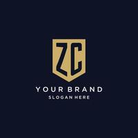 ZC monogram initials logo design with shield icon vector