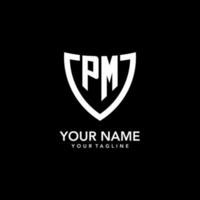 PM monogram initial logo with clean modern shield icon design vector