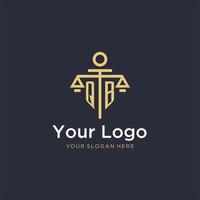 QB initial monogram logo with scale and pillar style design vector