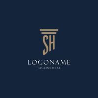 SH initial monogram logo for law office, lawyer, advocate with pillar style vector