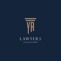 YR initial monogram logo for law office, lawyer, advocate with pillar style vector