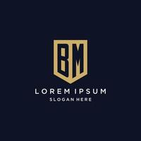BM monogram initials logo design with shield icon vector