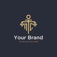 MC initial monogram logo with scale and pillar style design vector