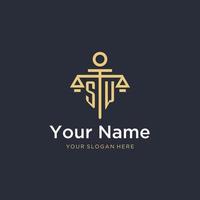 SW initial monogram logo with scale and pillar style design vector