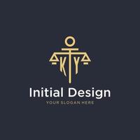 KY initial monogram logo with scale and pillar style design vector