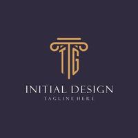 TG monogram initials design for law firm, lawyer, law office with pillar style vector