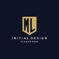 ML monogram initials logo design with shield icon vector