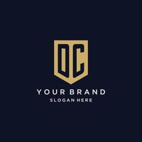 DC monogram initials logo design with shield icon vector