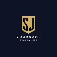 SJ monogram initials logo design with shield icon vector