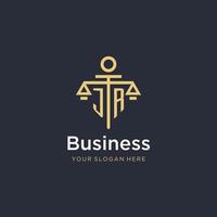 JR initial monogram logo with scale and pillar style design vector