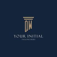 QW initial monogram logo for law office, lawyer, advocate with pillar style vector