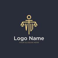 VU initial monogram logo with scale and pillar style design vector