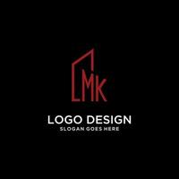 MK initial monogram with building logo design vector