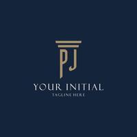 PJ initial monogram logo for law office, lawyer, advocate with pillar style vector