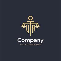 UA initial monogram logo with scale and pillar style design vector
