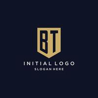 BT monogram initials logo design with shield icon vector