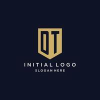 DT monogram initials logo design with shield icon vector