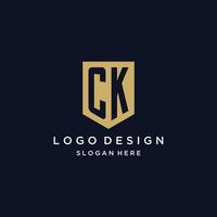 diseño de logotipo de iniciales de monograma ck con icono de escudo vector