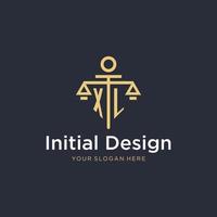 XL initial monogram logo with scale and pillar style design vector