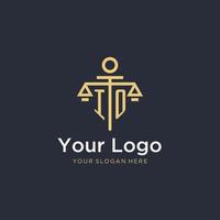 IO initial monogram logo with scale and pillar style design vector