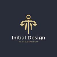 VY initial monogram logo with scale and pillar style design vector