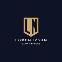LM monogram initials logo design with shield icon vector