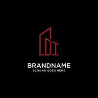 DI initial monogram with building logo design vector