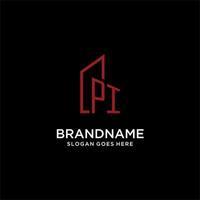 PI initial monogram with building logo design vector