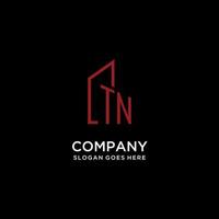 TN initial monogram with building logo design vector