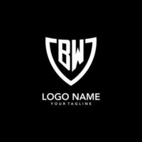 BW monogram initial logo with clean modern shield icon design vector