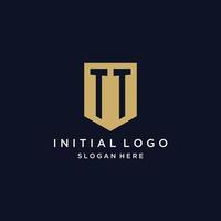 TT monogram initials logo design with shield icon vector