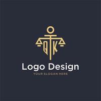 QK initial monogram logo with scale and pillar style design vector