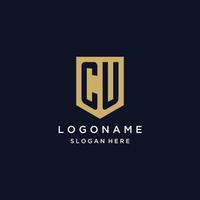 CU monogram initials logo design with shield icon vector